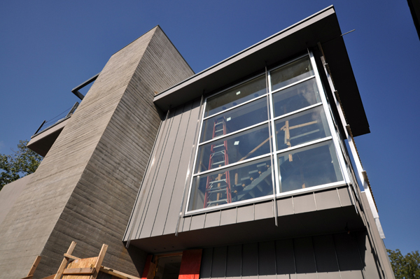 Front Entry looking up at zinc siding