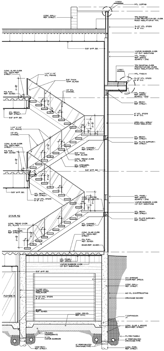 modern stair construction drawing and detail