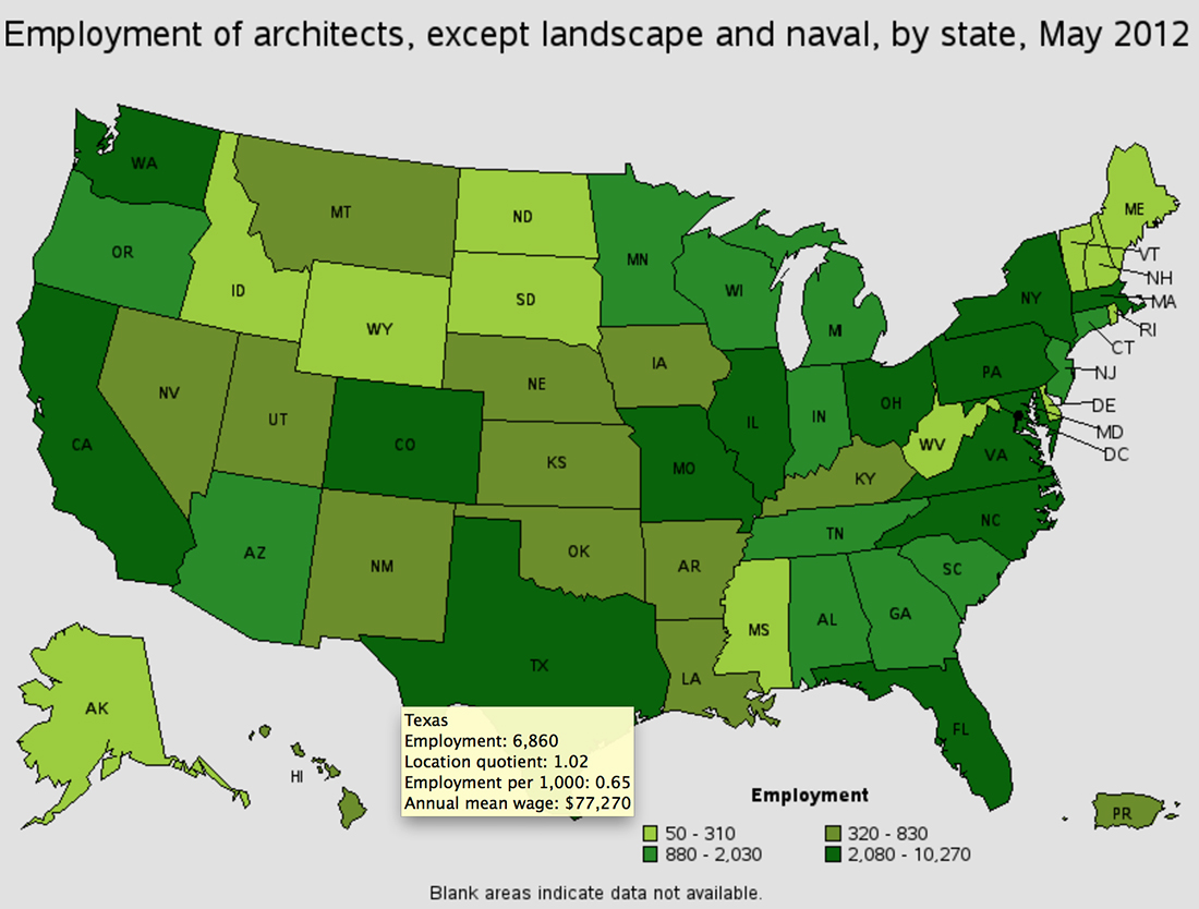 Employment by state for architects 2012 | Life of an Architect