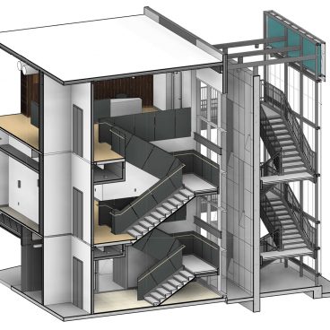 Oak Grove Interior Stair Metal Panels Axon