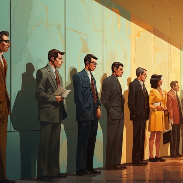 waiting in line outside of the human resources department