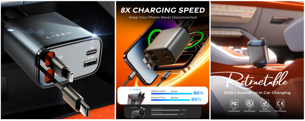 Lisen Retractable Car Charger - Holiday Gift Guide for Architects